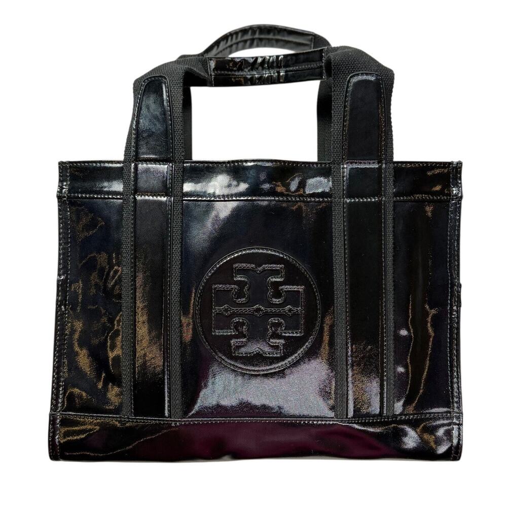 Tory Burch Patent Nylon Tote Bag Big Logo Black - Picture 3 of 16